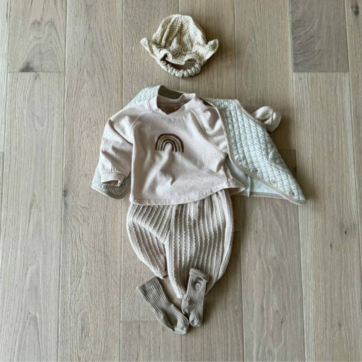 長袖Tシャツ 長袖Tシャツ スウェット素材 レインボー刺繍 ラグランスリーブトップス【mh0011372】