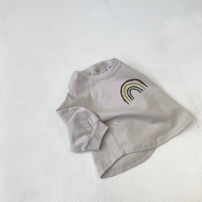 長袖Tシャツ 長袖Tシャツ スウェット素材 レインボー刺繍 ラグランスリーブトップス【mh0011372】