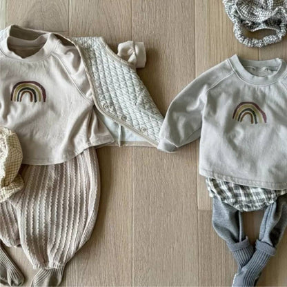 長袖Tシャツ 長袖Tシャツ スウェット素材 レインボー刺繍 ラグランスリーブトップス【mh0011372】