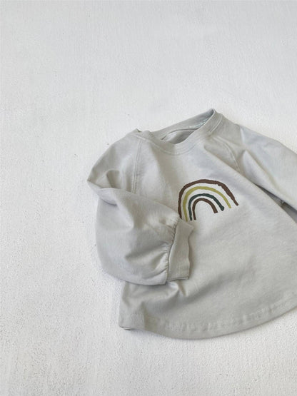 長袖Tシャツ 長袖Tシャツ スウェット素材 レインボー刺繍 ラグランスリーブトップス【mh0011372】