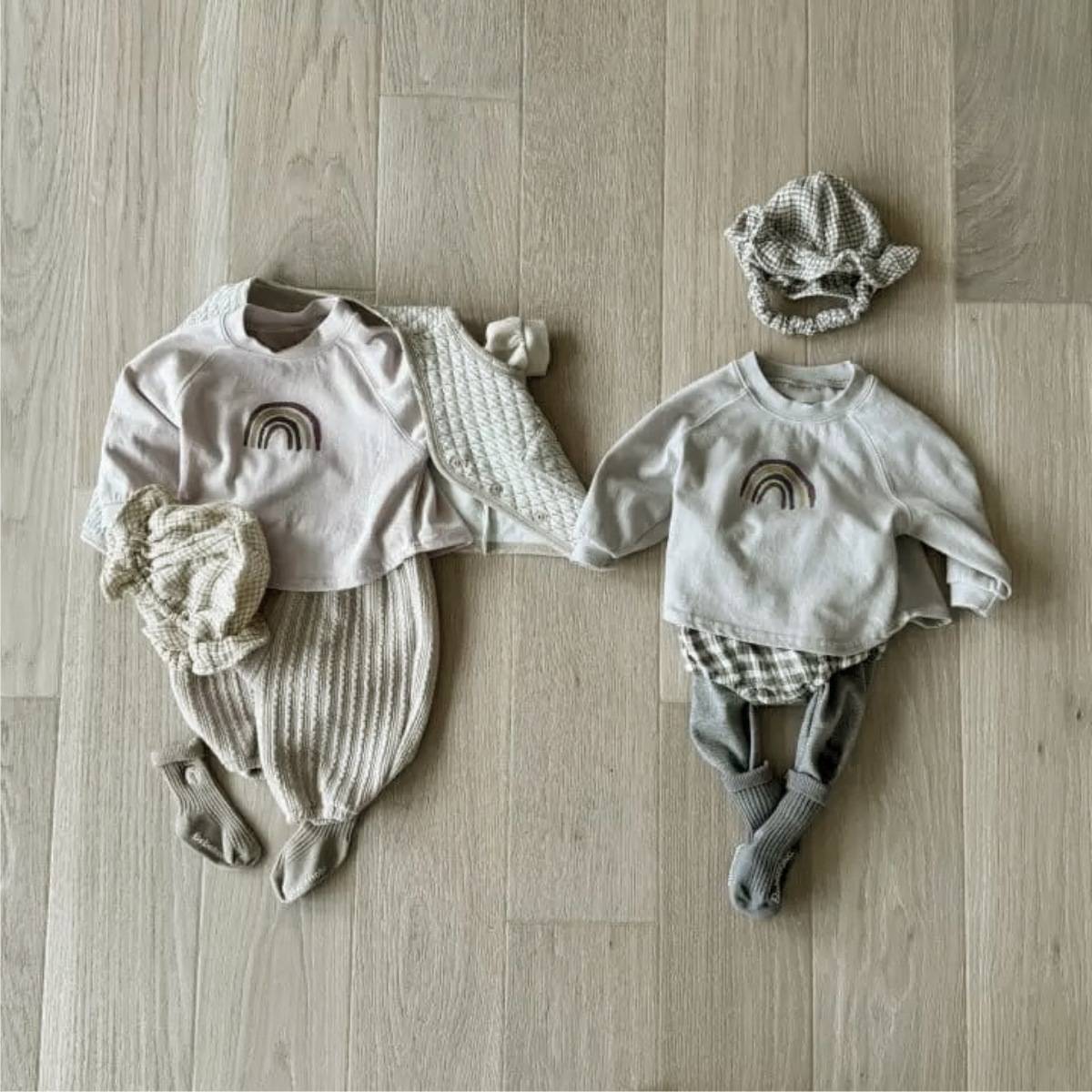 長袖Tシャツ 長袖Tシャツ スウェット素材 レインボー刺繍 ラグランスリーブトップス【mh0011372】