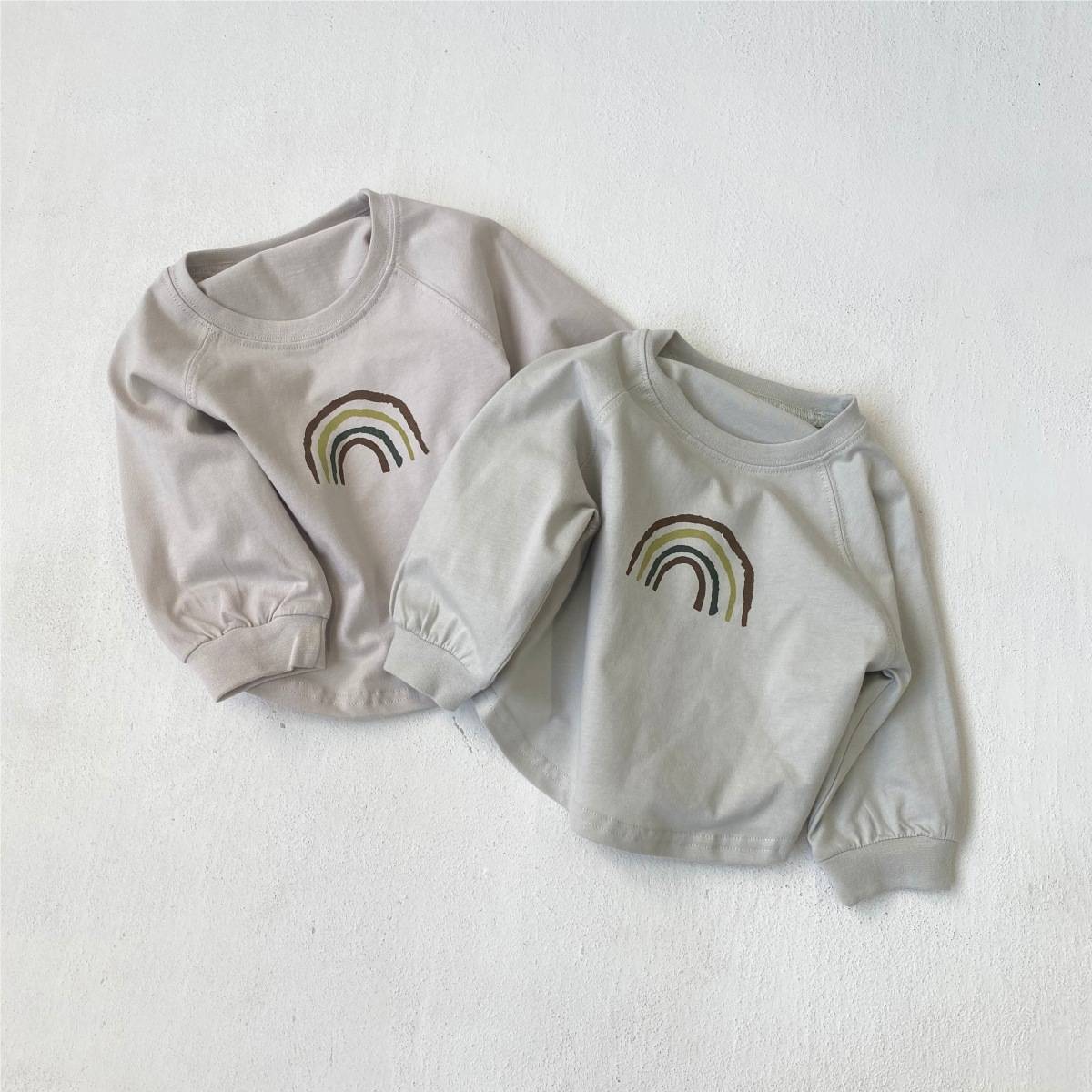 長袖Tシャツ 長袖Tシャツ スウェット素材 レインボー刺繍 ラグランスリーブトップス【mh0011372】