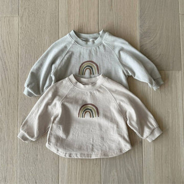 長袖Tシャツ 長袖Tシャツ スウェット素材 レインボー刺繍 ラグランスリーブトップス【mh0011372】