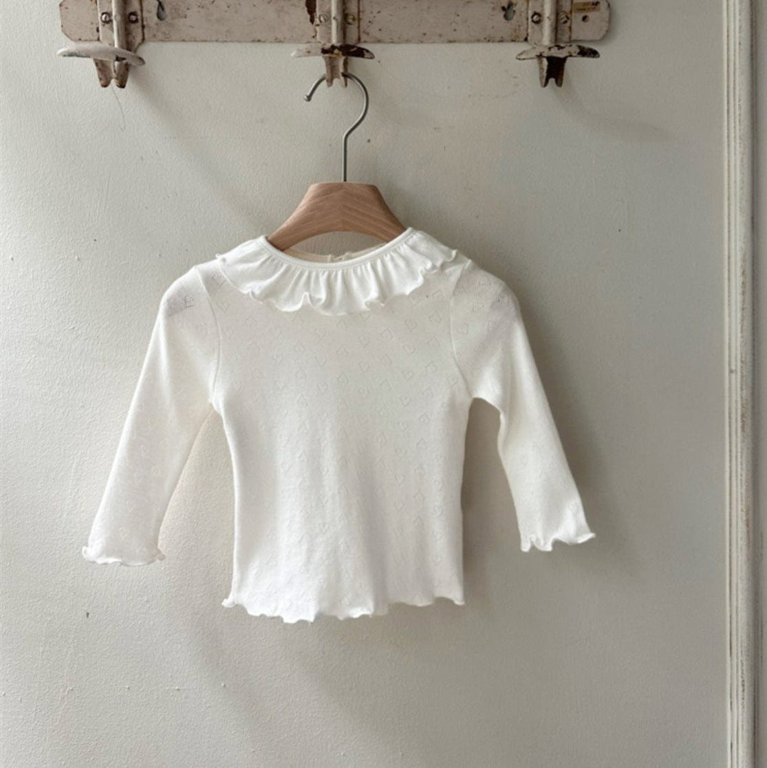 長袖Tシャツ White / 66cm ラッフルフリルハートレースニット長袖Tシャツ【mh0009667】