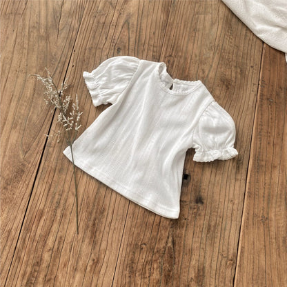 半袖Tシャツ White / 66cm レースニット半袖パフスリーブTシャツ【mh0010210】