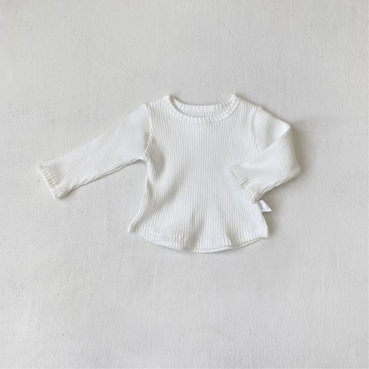 長袖Tシャツ White / 66cm リブ編み長袖Tシャツ シンプルデザイン コットンキッズトップス【mh0010897】