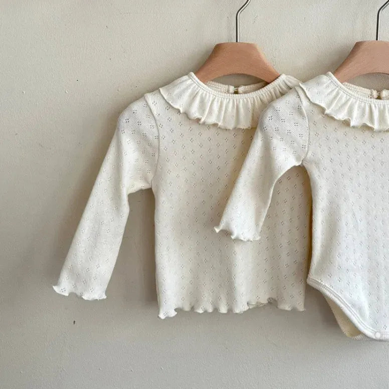 長袖Tシャツ White / 73cm 6-9M ベビートップス ラッフル襟シンプル長袖Tシャツ 3カラー【mh0007282】