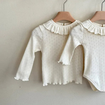 長袖Tシャツ White / 73cm 6-9M ベビートップス ラッフル襟シンプル長袖Tシャツ 3カラー【mh0007282】