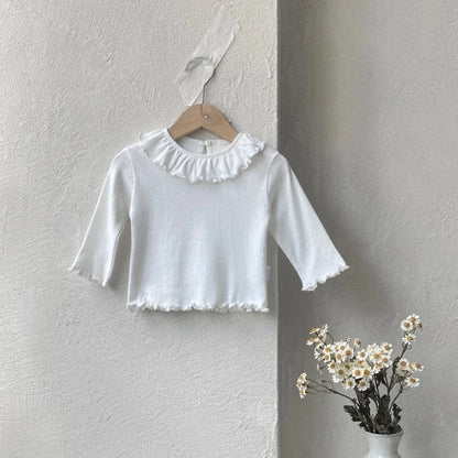 長袖Tシャツ White / 9M  73CM ベビートップス レースサークル襟長袖Tシャツ 2カラー【mh0007065】