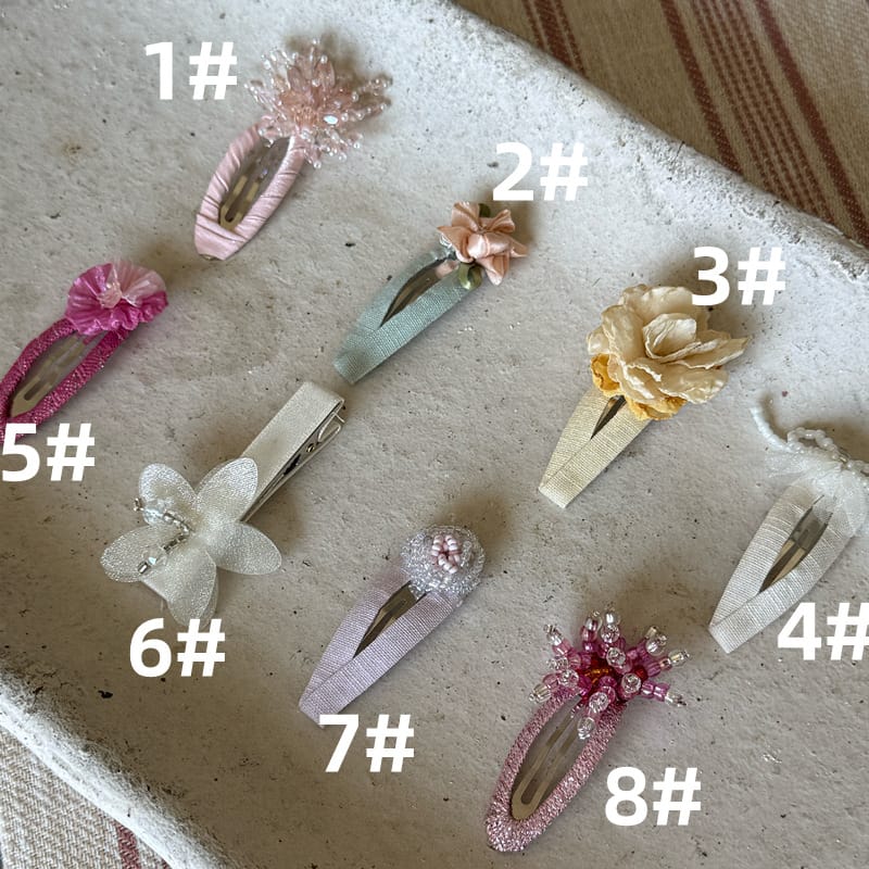 Beaded Floral Fabric Snap Clips フラワー パール ビーズ ヘアピン【mh0012784】 1# Pink Chengle ヘアアクセサリー