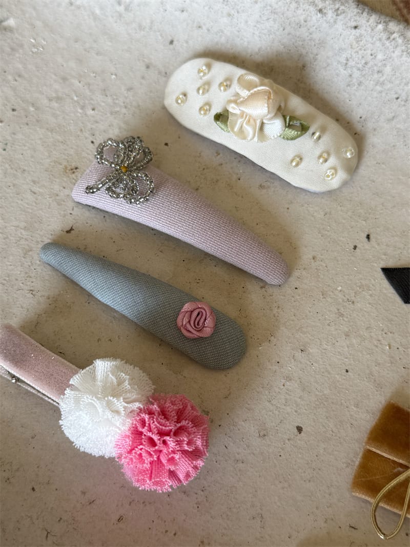 Beaded Floral Fabric Snap Clips フラワー パール ビーズ ヘアピン【mh0012784】 Chengle ヘアアクセサリー