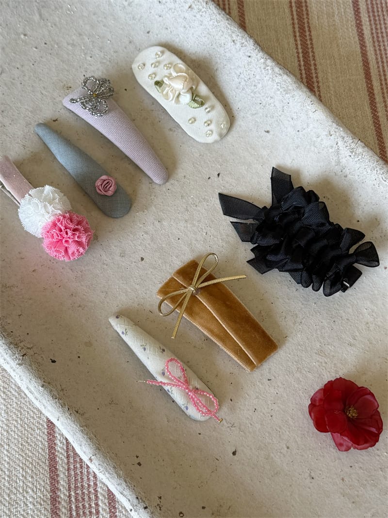 Beaded Floral Fabric Snap Clips フラワー パール ビーズ ヘアピン【mh0012784】 Chengle ヘアアクセサリー