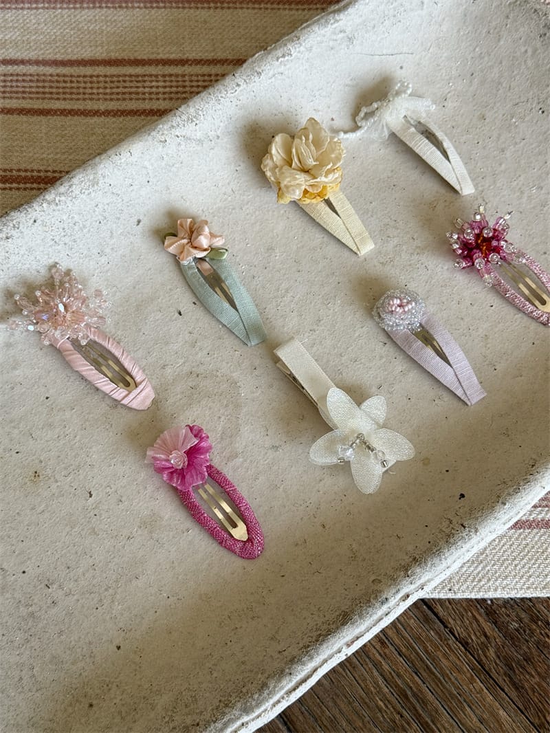 Beaded Floral Fabric Snap Clips フラワー パール ビーズ ヘアピン【mh0012784】 Chengle ヘアアクセサリー