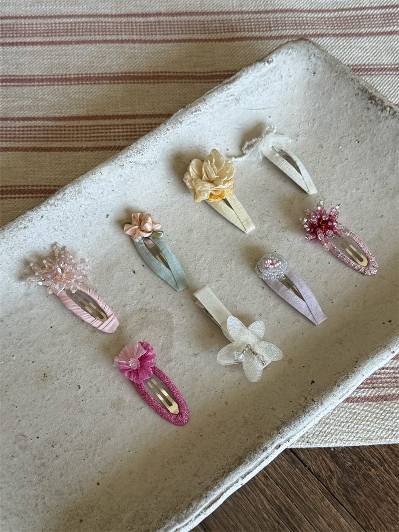 Beaded Floral Fabric Snap Clips フラワー パール ビーズ ヘアピン【mh0012784】 Chengle ヘアアクセサリー