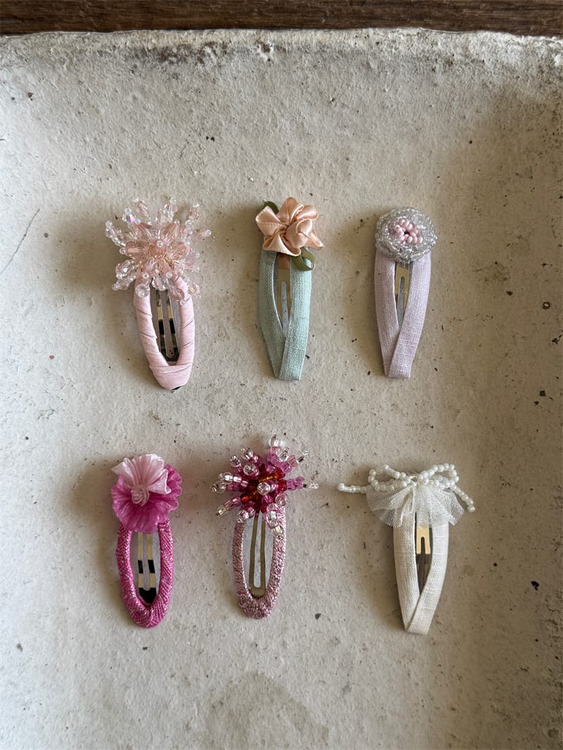 Beaded Floral Fabric Snap Clips フラワー パール ビーズ ヘアピン【mh0012784】 Chengle ヘアアクセサリー