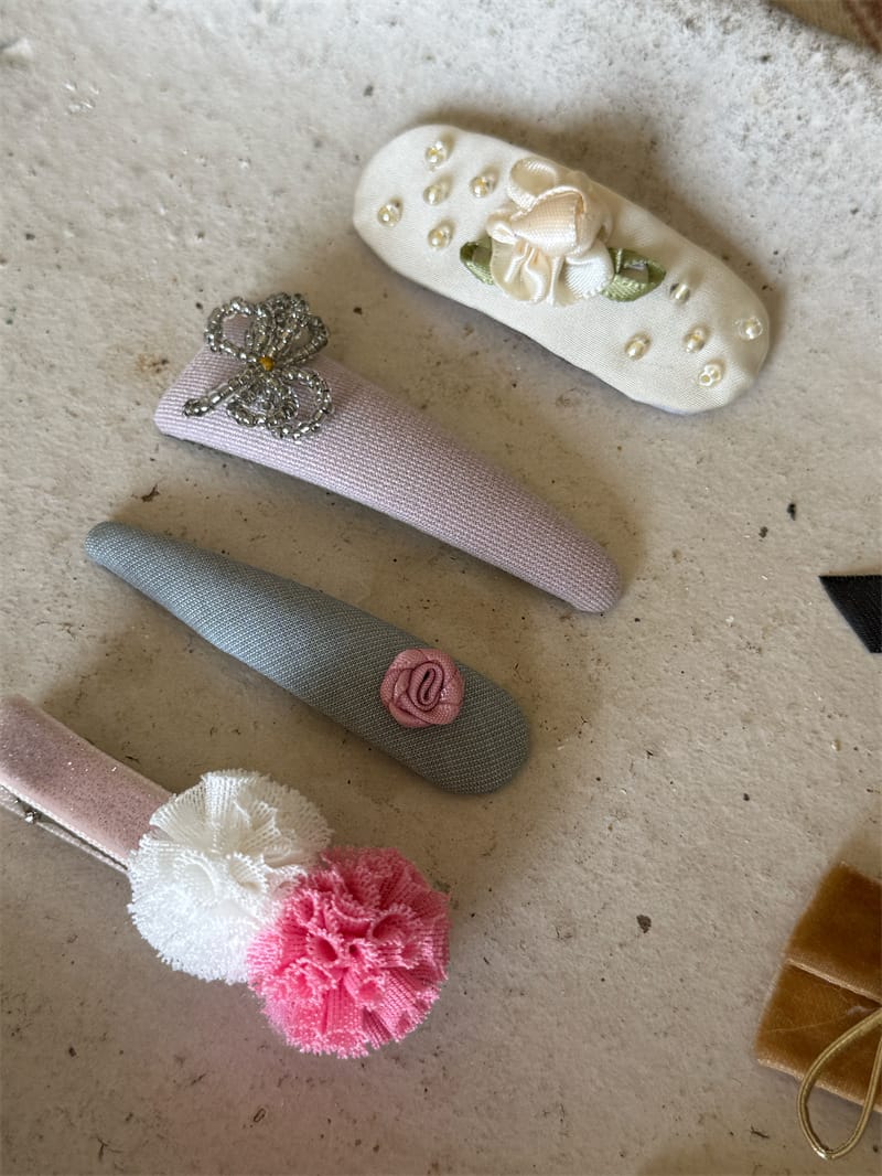 Beaded Floral Fabric Snap Clips フラワー パール ビーズ ヘアピン【mh0012784】 Chengle ヘアアクセサリー