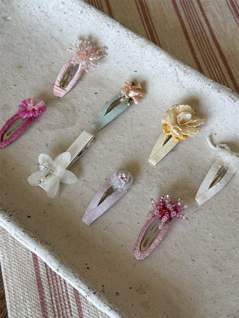 Beaded Floral Fabric Snap Clips フラワー パール ビーズ ヘアピン【mh0012784】 Chengle ヘアアクセサリー