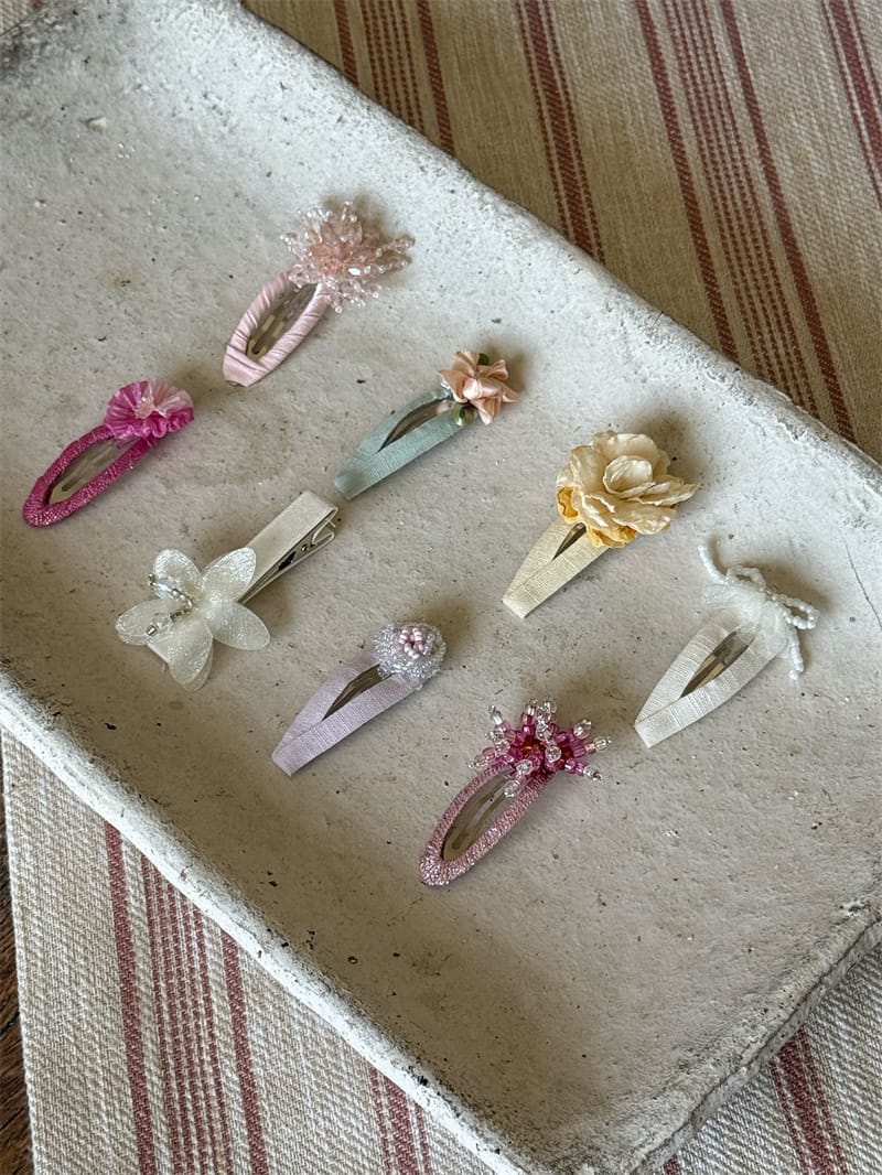 Beaded Floral Fabric Snap Clips フラワー パール ビーズ ヘアピン【mh0012784】 Chengle ヘアアクセサリー
