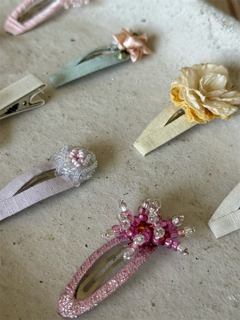 Beaded Floral Fabric Snap Clips フラワー パール ビーズ ヘアピン【mh0012784】 Chengle ヘアアクセサリー