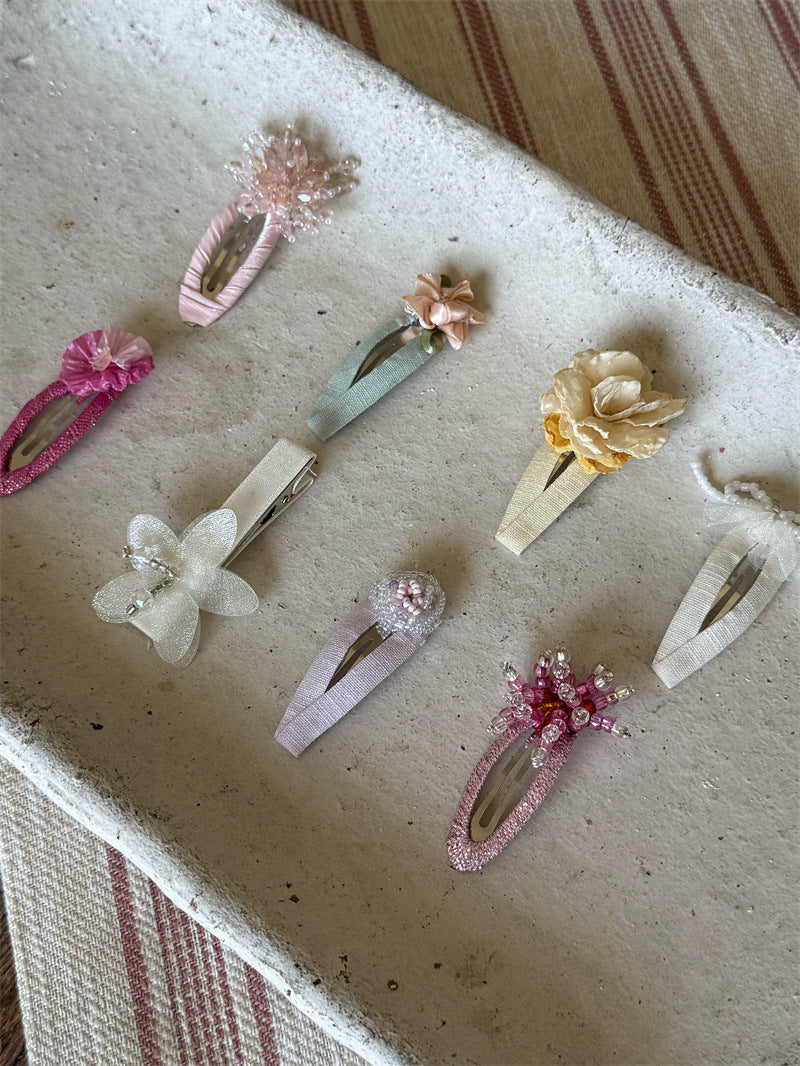 Beaded Floral Fabric Snap Clips フラワー パール ビーズ ヘアピン【mh0012784】 Chengle ヘアアクセサリー
