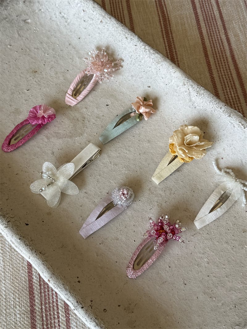 Beaded Floral Fabric Snap Clips フラワー パール ビーズ ヘアピン【mh0012784】 Chengle ヘアアクセサリー