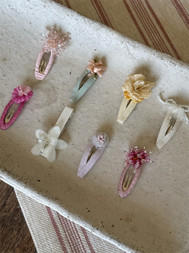 Beaded Floral Fabric Snap Clips フラワー パール ビーズ ヘアピン【mh0012784】 Chengle ヘアアクセサリー
