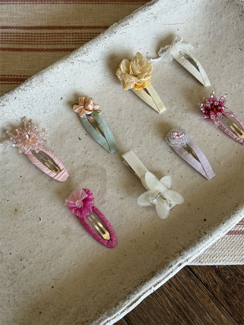 Beaded Floral Fabric Snap Clips フラワー パール ビーズ ヘアピン【mh0012784】 Chengle ヘアアクセサリー