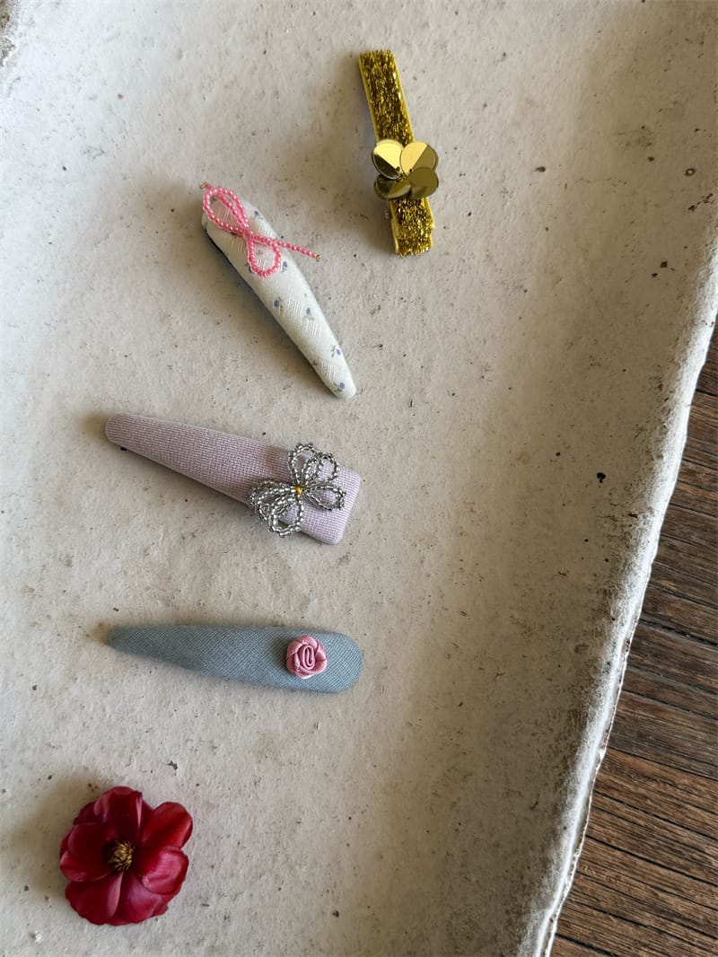Beaded Floral Fabric Snap Clips フラワー パール ビーズ ヘアピン【mh0012784】 Chengle ヘアアクセサリー