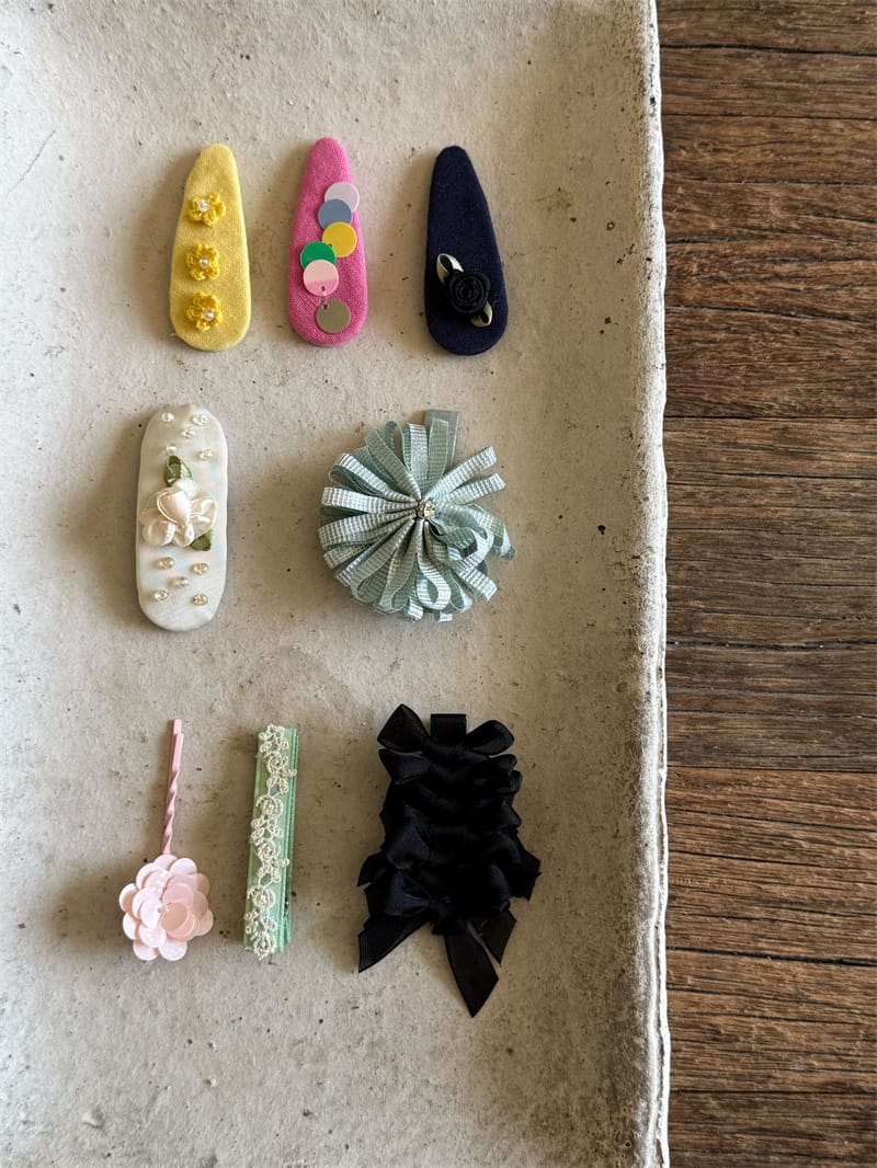 Beaded Floral Fabric Snap Clips フラワー パール ビーズ ヘアピン【mh0012784】 Chengle ヘアアクセサリー