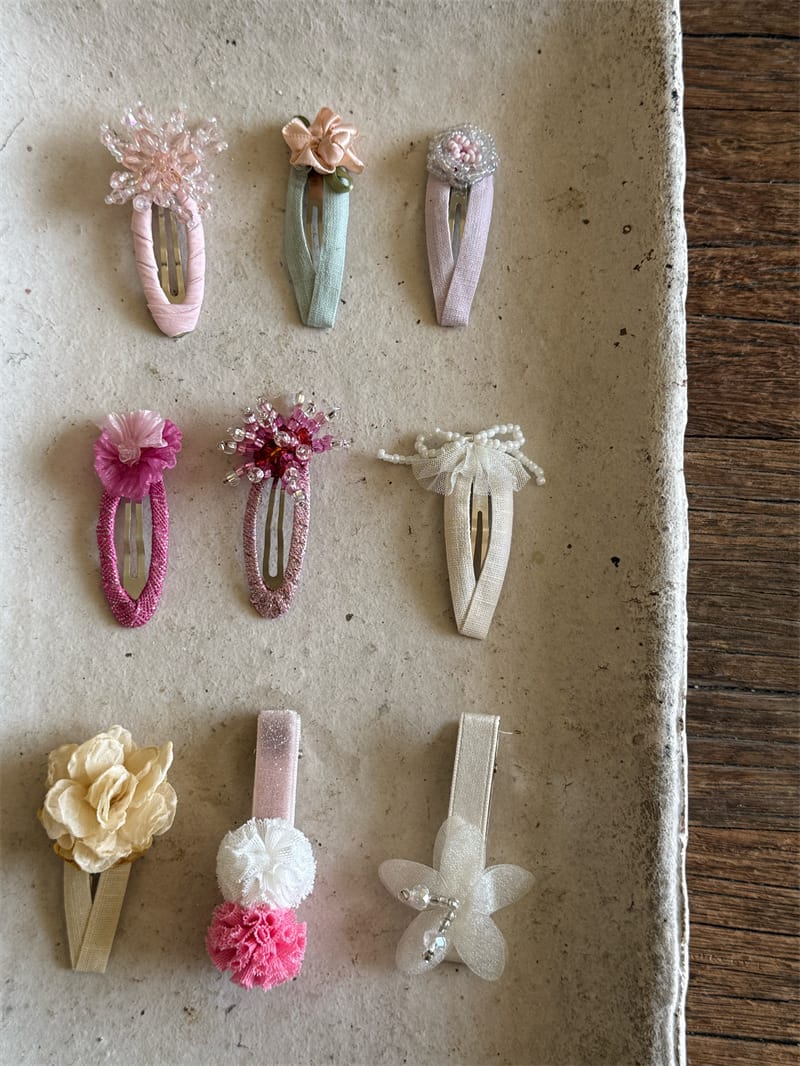 Beaded Floral Fabric Snap Clips フラワー パール ビーズ ヘアピン【mh0012784】 Chengle ヘアアクセサリー