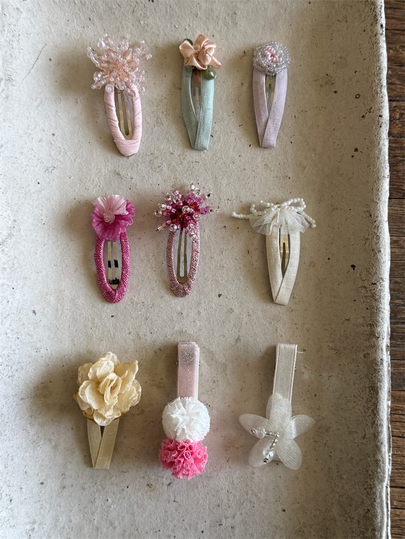 Beaded Floral Fabric Snap Clips フラワー パール ビーズ ヘアピン【mh0012784】 Chengle ヘアアクセサリー