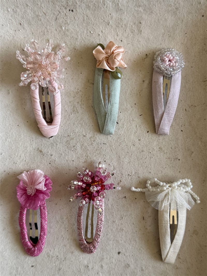 Beaded Floral Fabric Snap Clips フラワー パール ビーズ ヘアピン【mh0012784】 Chengle ヘアアクセサリー
