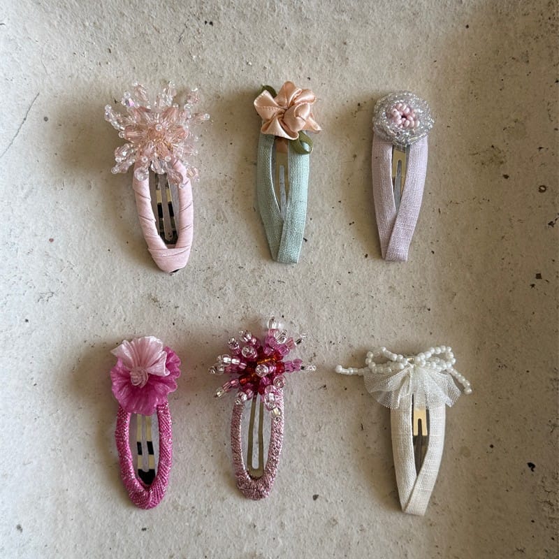 Beaded Floral Fabric Snap Clips フラワー パール ビーズ ヘアピン【mh0012784】 Chengle ヘアアクセサリー
