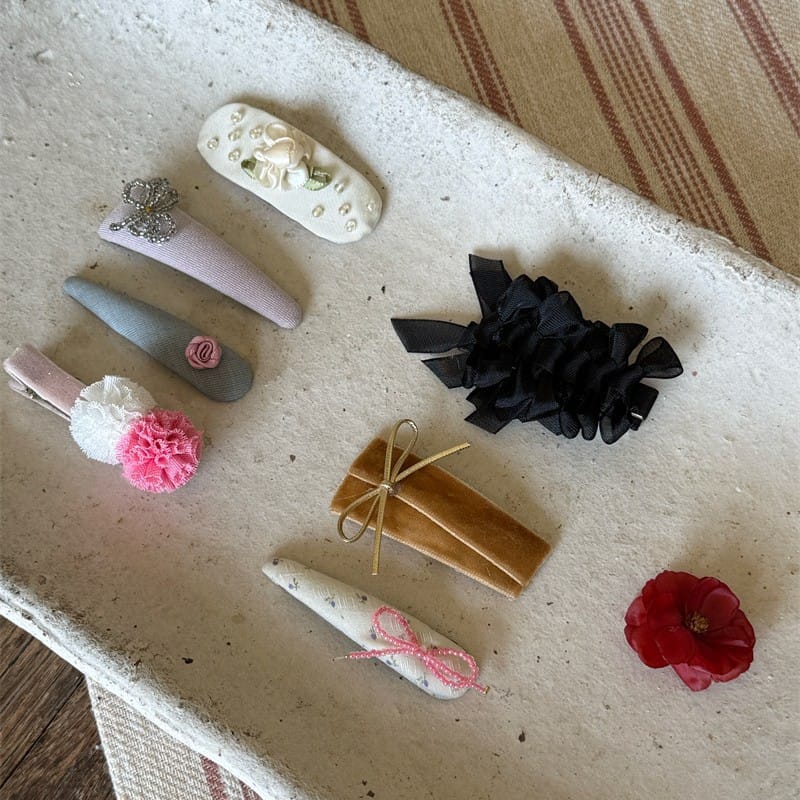 Beaded Floral Fabric Snap Clips フラワー パール ビーズ ヘアピン【mh0012784】 Chengle ヘアアクセサリー