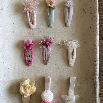 Beaded Floral Fabric Snap Clips フラワー パール ビーズ ヘアピン【mh0012784】 Chengle ヘアアクセサリー