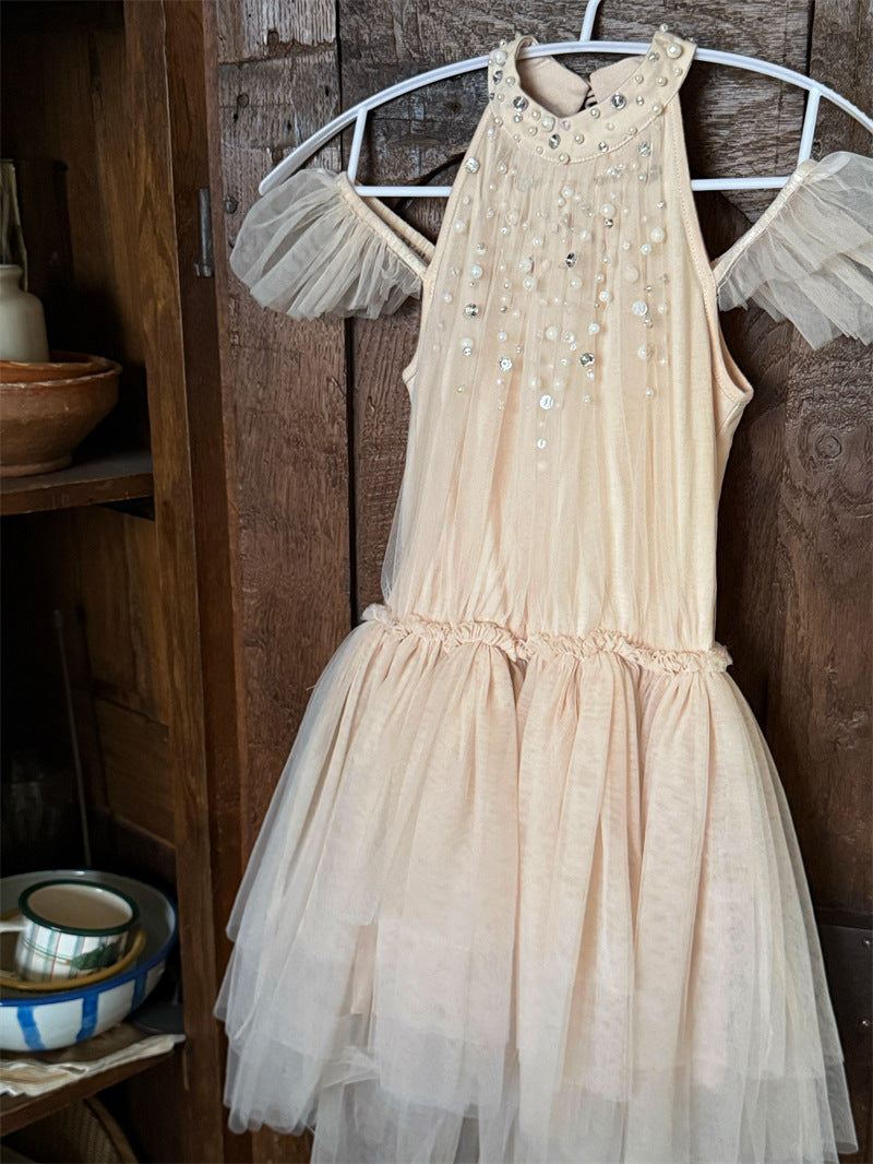 Beaded Rhinestone Halterneck Dress ビジュー ホルターネック チュールワンピース【mh0012414】 Chengle