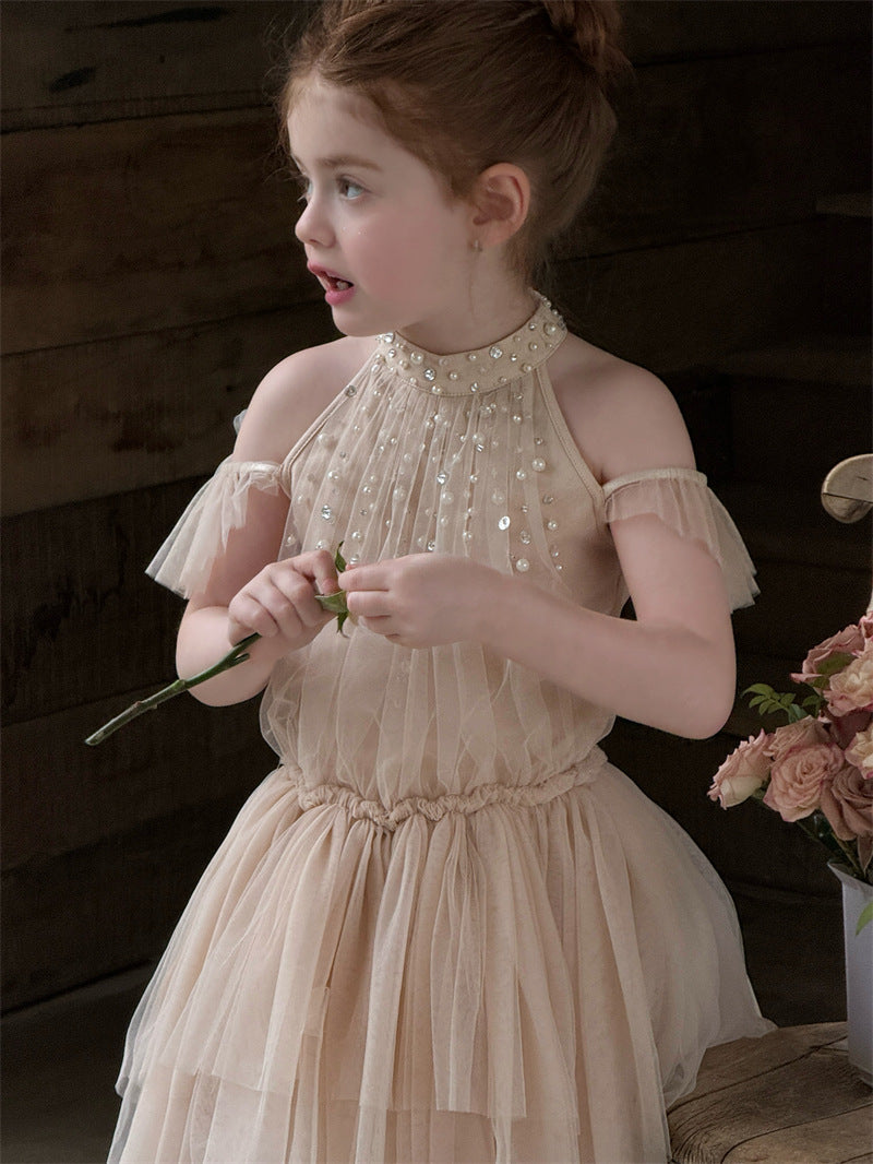 Beaded Rhinestone Halterneck Dress ビジュー ホルターネック チュールワンピース【mh0012414】 Chengle