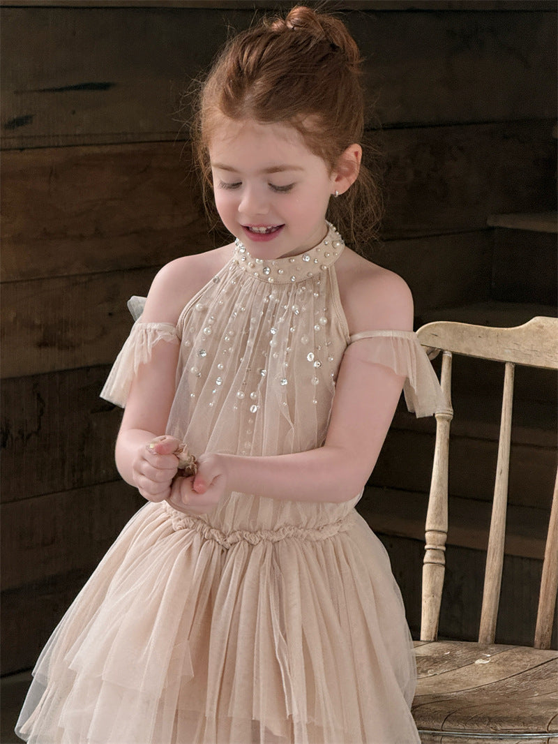Beaded Rhinestone Halterneck Dress ビジュー ホルターネック チュールワンピース【mh0012414】 Chengle