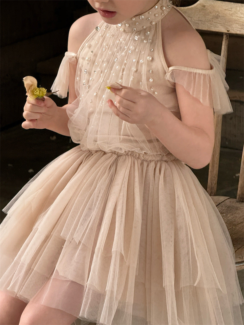 Beaded Rhinestone Halterneck Dress ビジュー ホルターネック チュールワンピース【mh0012414】 Chengle