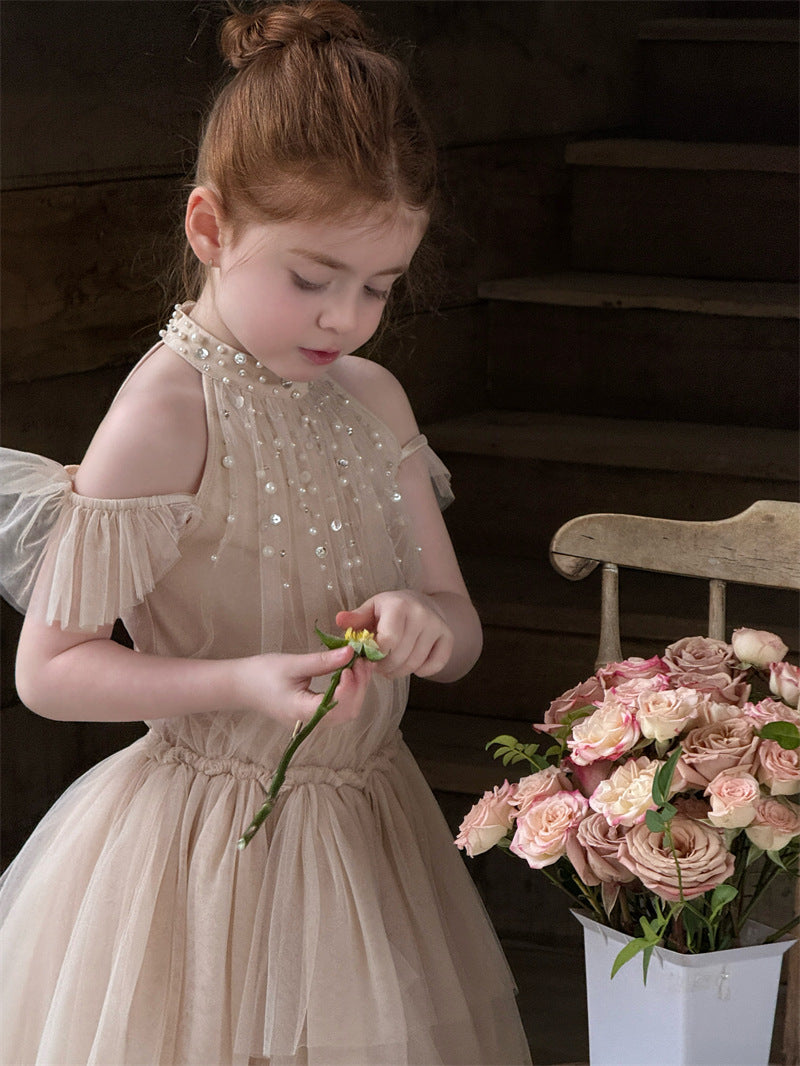 Beaded Rhinestone Halterneck Dress ビジュー ホルターネック チュールワンピース【mh0012414】 Chengle
