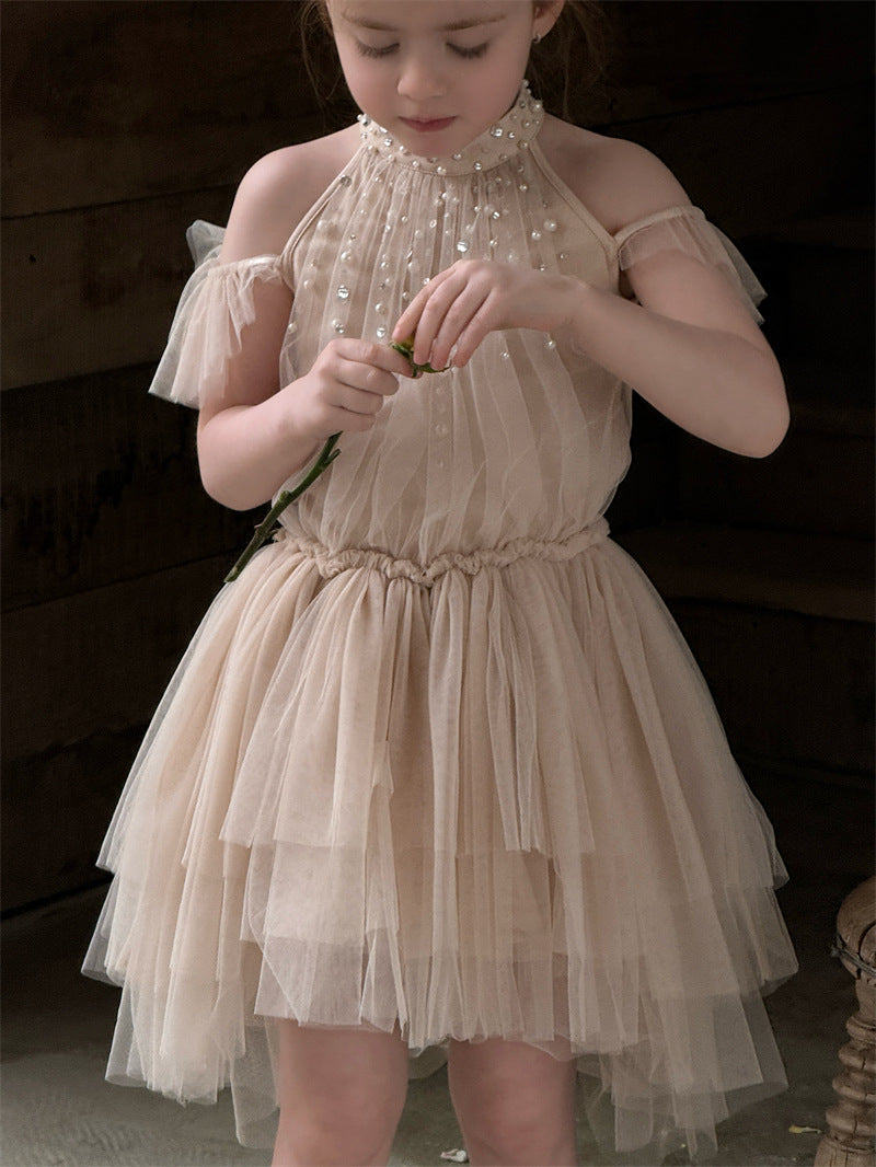 Beaded Rhinestone Halterneck Dress ビジュー ホルターネック チュールワンピース【mh0012414】 Chengle