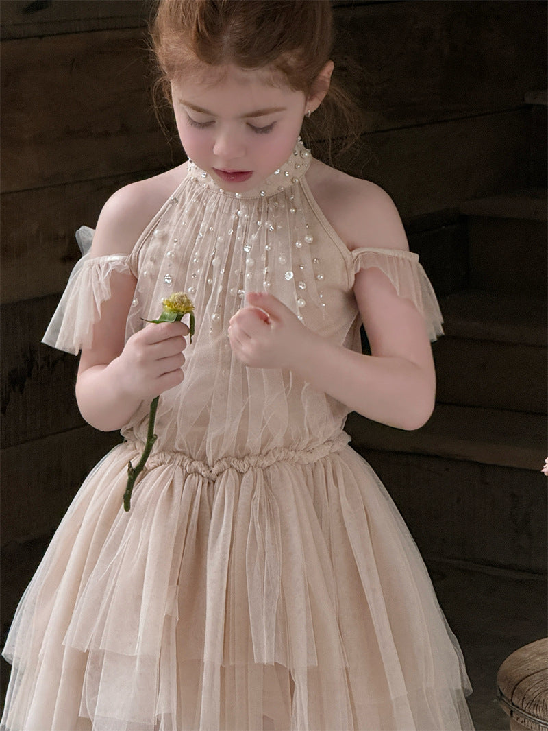 Beaded Rhinestone Halterneck Dress ビジュー ホルターネック チュールワンピース【mh0012414】 Chengle