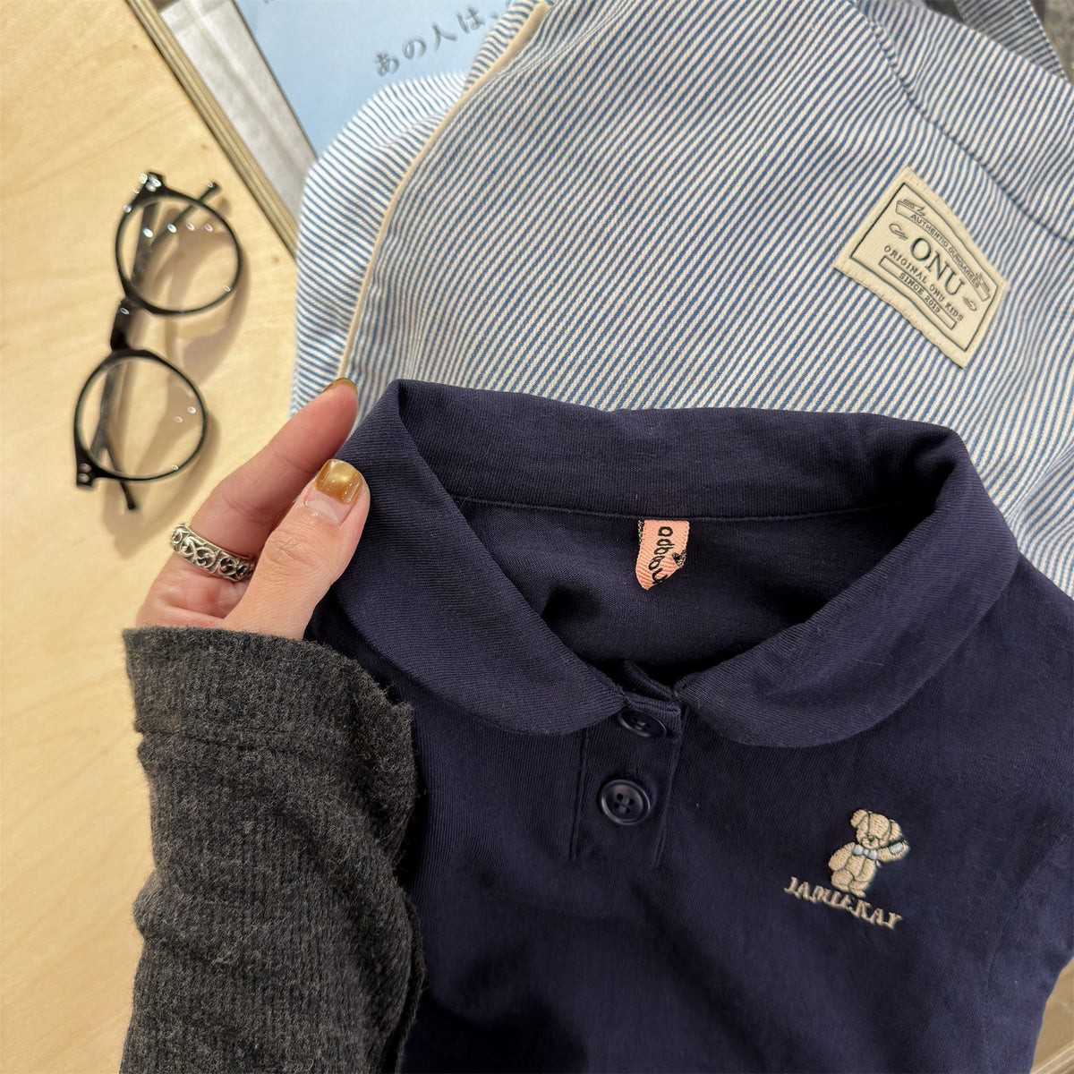 Bear Embroidery Short Sleeve Polo Shirt クマ 刺繍 ポロシャツ【mh0012666】 ADbaby 半袖シャツ・ブラウス