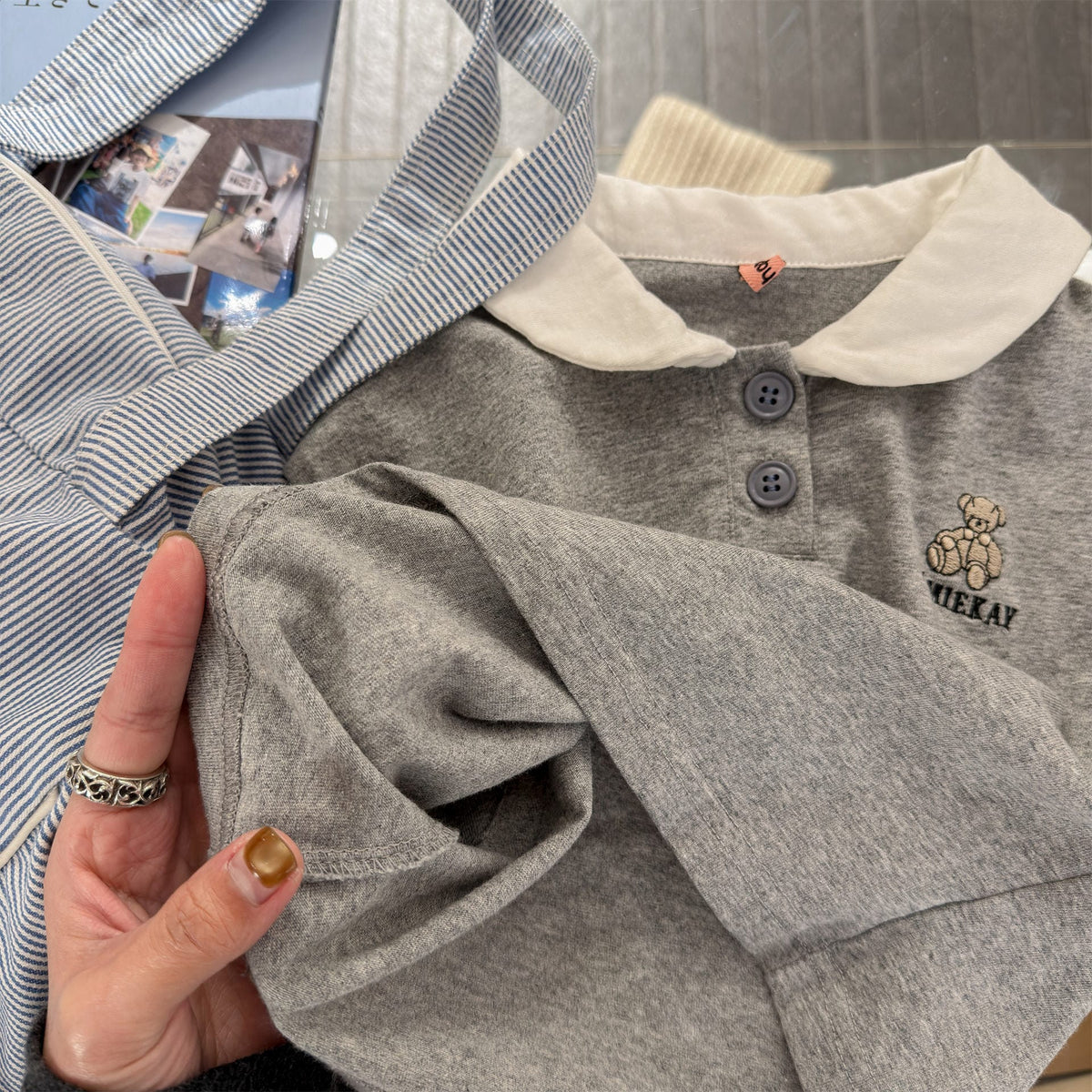 Bear Embroidery Short Sleeve Polo Shirt クマ 刺繍 ポロシャツ【mh0012666】 ADbaby 半袖シャツ・ブラウス