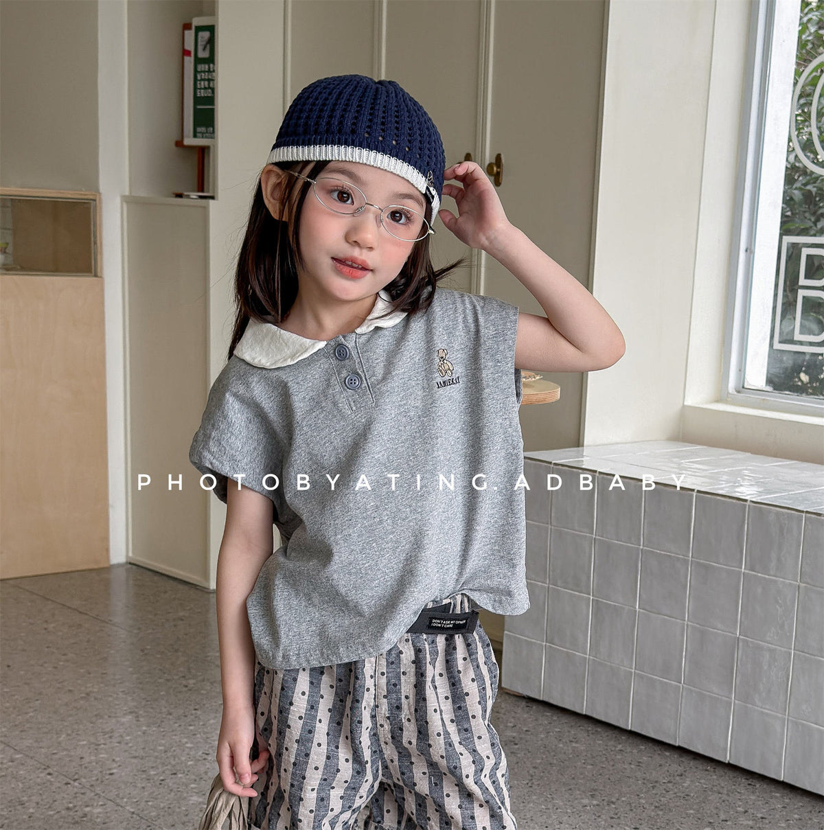 Bear Embroidery Short Sleeve Polo Shirt クマ 刺繍 ポロシャツ【mh0012666】 ADbaby 半袖シャツ・ブラウス
