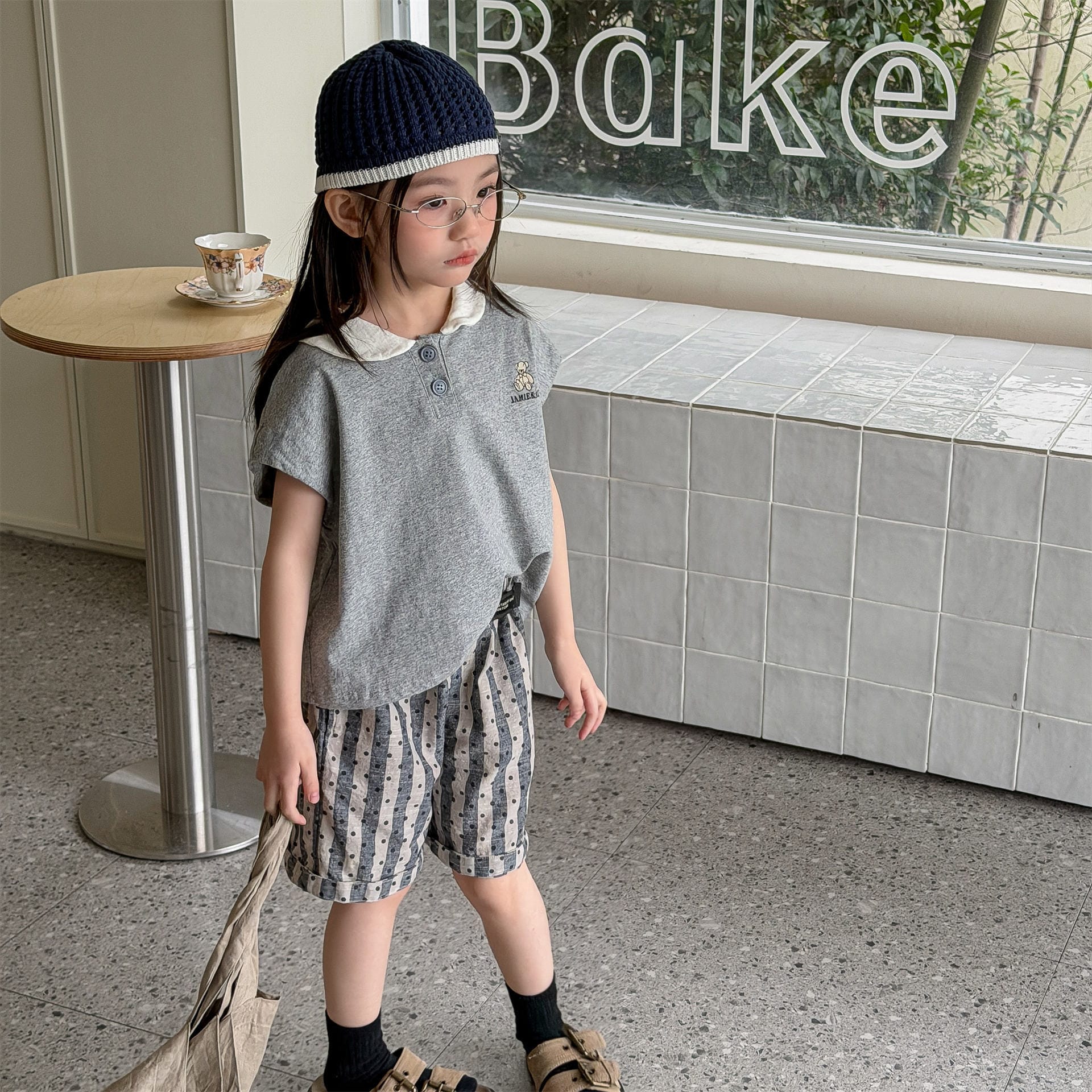 Bear Embroidery Short Sleeve Polo Shirt クマ 刺繍 ポロシャツ【mh0012666】 ADbaby 半袖シャツ・ブラウス