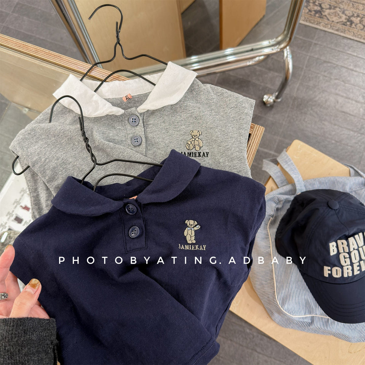 Bear Embroidery Short Sleeve Polo Shirt クマ 刺繍 ポロシャツ【mh0012666】 ADbaby 半袖シャツ・ブラウス