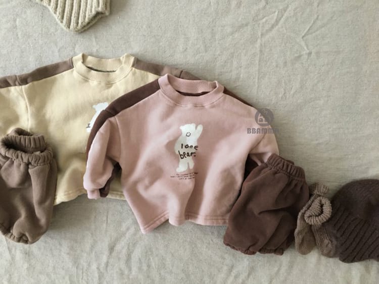 Bear Fleece Sweatshirt & Shorts Set クマ プリント 裏起毛 セットアップ【mh0012681】 BBAMMA 長袖セットアップ
