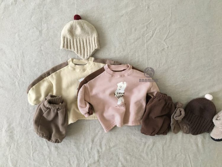 Bear Fleece Sweatshirt & Shorts Set クマ プリント 裏起毛 セットアップ【mh0012681】 BBAMMA 長袖セットアップ