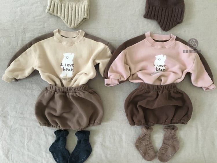 Bear Fleece Sweatshirt & Shorts Set クマ プリント 裏起毛 セットアップ【mh0012681】 BBAMMA 長袖セットアップ